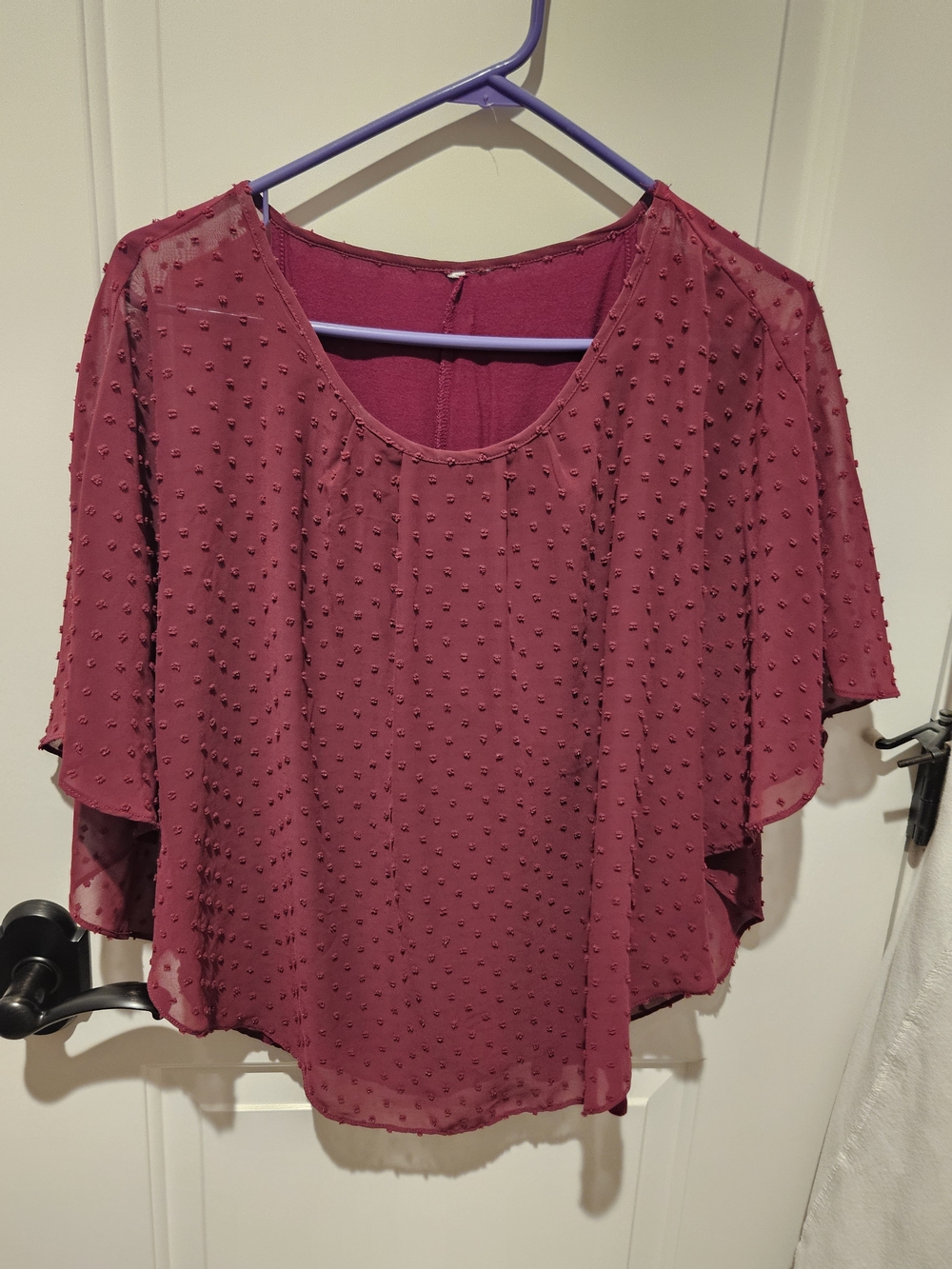 Apt. 9 Berry Textured Swiss Dot Flutter Sleeve Blouse